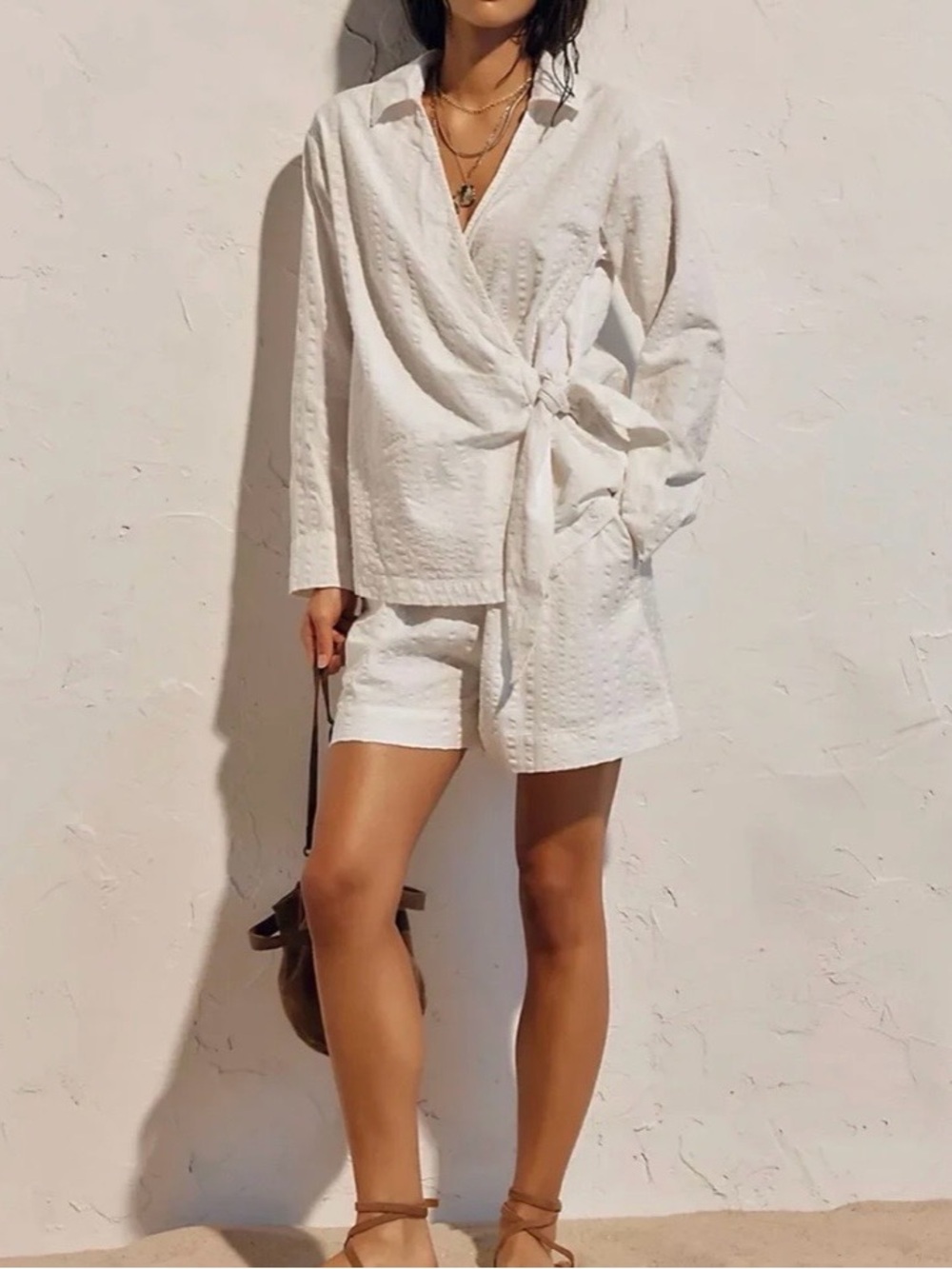 Free People White Wrap Top and Shorts Set